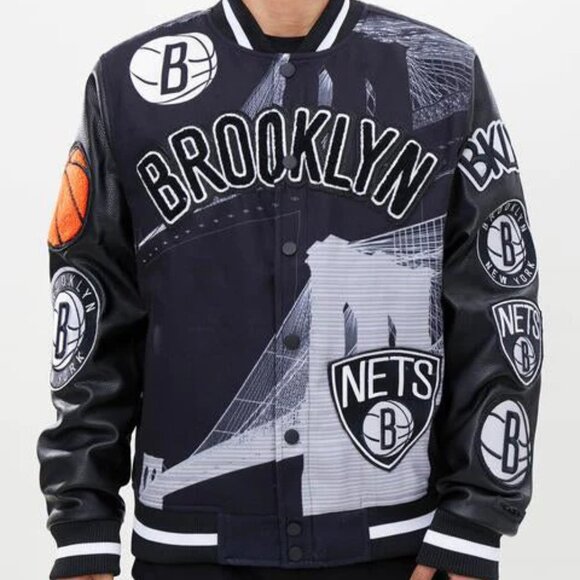 PRO STANDARD Men's BROOKLYN NETS Black REMIX Varsity Jacket 2xl